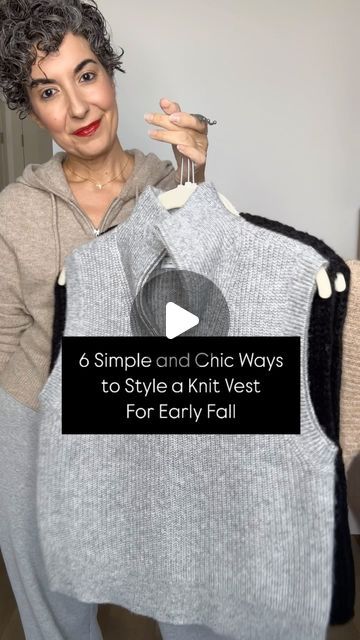 GRAZIA | DAILY STYLE INSPO on Instagram: "6 SIMPLE & CHIC WAYS TO STYLE A KNIT VEST FOR EARLY FALL 🤍 // By request! Knit vests are everywhere this season and they’re perfect for when the weather can’t decide what it wants to do. I love how versatile they are and will layer over so many different things. They’ll give you just a touch of coziness without feeling like you’re going to overheat. And if it’s still warm where you live, they look just as chic worn as a top! . I’ll link everything I can and similar in LTK! 🤗 . Tan Vest: @catherine_malandrino for @kohls  Grey Vest: @ninewest for @kohls  Black Vest: @amazonfashion  . #knitvest #waystowear #vests #outfitideas #styleideas #earlyfall" Knit Vest Fall Outfit, Cashmere Vest Outfit, Women Sweater Vest Outfit, Yellow Vest Outfits For Women, Gray Sweater Vest Outfit, Styling Vests Women, Sweater Vest Over Dress, Gray Vest Outfit Women, How To Wear A Sweater Vest