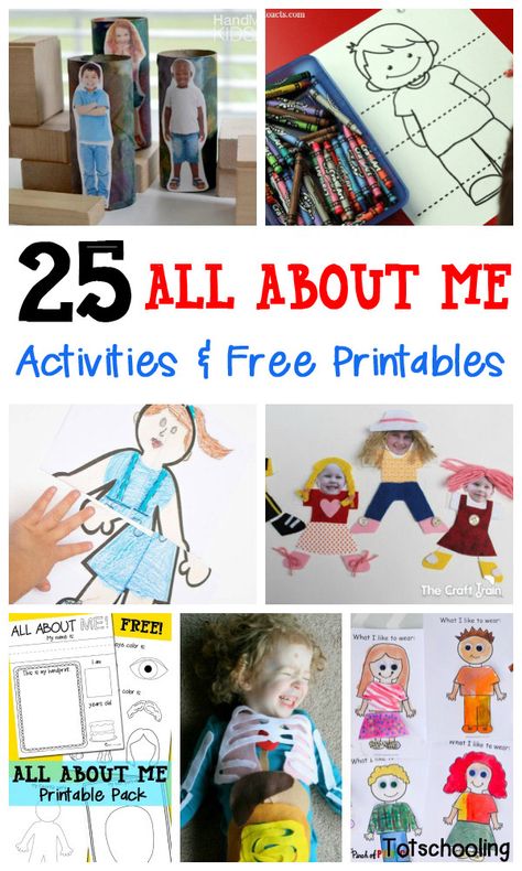 A collection of 25 All About Me activities, including free printables, arts & crafts and learning activities for kids. All About Me Preschool Theme Activities Learning, All About Me Preschool Theme Art Activities, The Body Crafts For Preschool, My Body Projects For Preschool, I Am Special Preschool Theme Activities, All About Me Preschool Curriculum, This Is Me Activities For Preschool, This Is Me Preschool Activities, Starting School Activities Preschool