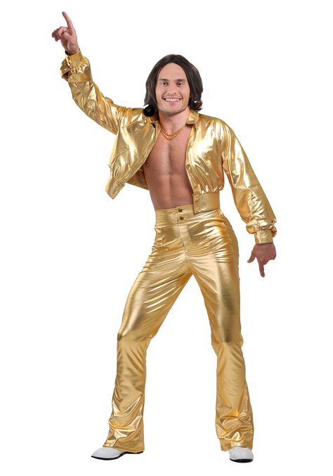 Studio Disco Men's Costume 70s Halloween Costume, Mode Disco, Outfit Male, 70s Costume, Disco Costume, Plus Size Costume, Disco Shirt, Gold Jacket, Disco Era