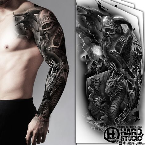 #sleeve #sleevetattoo #sleeveink #viking #vikingink #vikingtattoo #nordic #nordicink #nordictattoo #jormungandr #jormungandrtattoo #jormungandrink #drakkar #drakkartattoo #drakkarink #tattoodesign #hardstudio #raven #raventattoo #ravenink #crow #crowtattoo Jormungandr Tattoo, Viking Ship Tattoo, Ship Tattoo Sleeves, Clock Tattoo Sleeve, Warrior Tattoo Sleeve, Viking Warrior Tattoos, Viking Tattoo Symbol, Viking Tattoo Sleeve, Egyptian Tattoo Sleeve