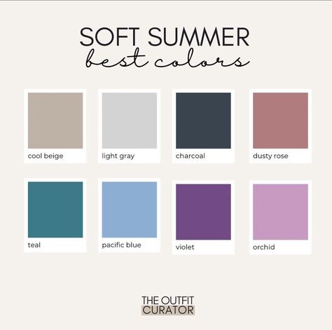 Color Analysis Summer, Summer Skin Tone, Light Summer Color Palette, Summer Color Palettes, Soft Summer Palette, Soft Summer Color Palette, Soft Summer Colors, Summer Neutrals, Summer Color Palette