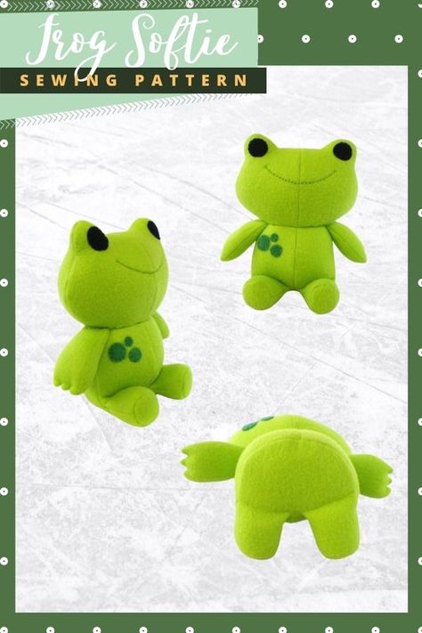 Frog Softie sewing pattern. This fun frog sewing pattern includes instructions and patterns to make this awesome toy. This pretty little frog is an easy beginner toy pattern and when you have finished making your own frog it will measure approximately 9 inches tall. Cute Sewing Patterns Plush Free, Frog Sewing Pattern Free, Soft Toy Patterns Free Templates, Frog Stuffed Animal Pattern, Free Plush Sewing Patterns, Sewing Patterns Plushies, Frog Sewing Pattern, Sock Kitten, Frog Sewing