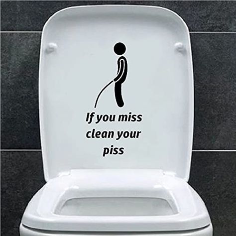 PRICES MAY VARY. Novelty If You Miss Clean Your Piss Fun Bathroom/Toilet Sticker The sticker measures approx 30cm x 15cm and comes in a variety of colours. Funny toilet lid sticker that makes a great addition to any bathroom decor. Make your guests laugh with this novelty sticker. Recommended Uses - Great for use as; Bathroom Door Sticker, Toilet Sticker, Wall Sticker, Tile Sticker, Bath Sticker, Shower Sticker PLEASE NOTE: The Sticker will come in cut into parts to make it easier to transfer to Funny Toilet Seats, Toilet Decals, Bathroom Wall Decals, Bathroom Decals, Bathroom Stickers, Toilet Sign, Funny Bathroom Decor, Oracal Vinyl, Bidet Toilet