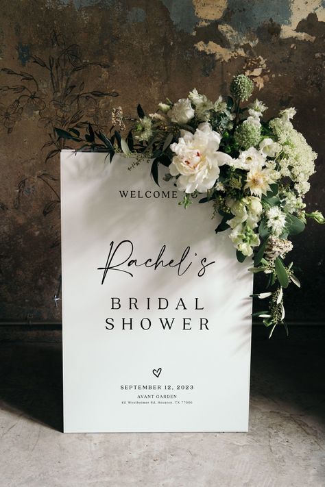 Welcome sign template, Bridal shower welcome sign, Modern and elegant bridal shower stationery #Morea Bridal Brunch Signs Entrance, Elegant Bridal Brunch, Shower Welcome Sign Bridal, Bridal Shower Elegant Classy, Classic Bridal Shower Decorations, Modern Bridal Shower Decor, Minimal Bridal Shower Decor, Bridal Shower Welcome Signs, Classy Bridal Shower Themes