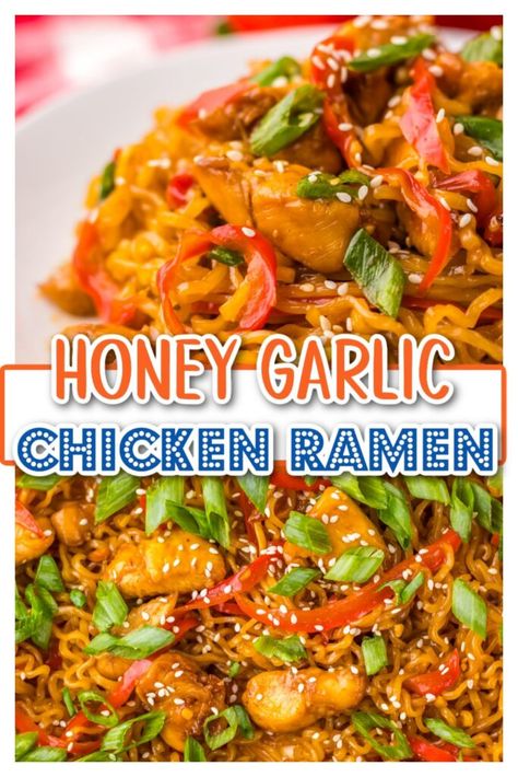 chicken ramen recipe, chicken recipe, easy chicken dinner, garlic chicken ramen, honey garlic chicken, ramen at home, ramen recipe Honey Garlic Chicken Ramen, Rice Ramen Noodle Recipes Chicken, Honey Garlic Ramen, Recipes Using Ramen Noodles Chicken, Chicken For Ramen, Ramen Chicken Recipes, Ramen Noodle Recipes Chicken, Chicken Ramen Recipes, Garlic Chicken Ramen