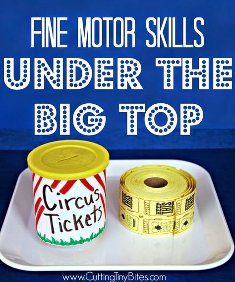 Fine Motor Skills Under the Big Top. Circus Ticket Tearing fine motor activity for toddlers or preschoolers. Great for a circus Pre-K theme. Circus Sensory For Toddlers, Carnival Dramatic Play, Circus Dramatic Play Preschool, Circus Sensory, Circus Preschool, Circus Week, Preschool Circus, Circus Ticket, Circus Activities