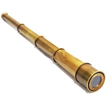 Maritime Brass 16" Telescope 3 Fold This is a quality brass spyglass telescope. The telescope is inset with superior optical Lenses to deliver a magnification of 10x. An extendable sun visor blocks reflections from the water's surface. The spyglass measures 16 inches when fully extended and collapses to a compact 5.25 inches. Ideal for using on boats, hiking trips, bird watching and gifting. Color: Gold. Moon Science, Marine Gifts, Nautical Gifts, Telescopes, Antique Stores, Vintage Copper, Free Amazon Products, Hiking Trip, Vintage Home Decor