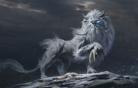 Snow Lion, Snow Monster, Beast Creature, Fantasy Concept, Fantasy Creature, Creature Artwork, Fantasy Drawings, Fantasy Beasts, Monster Concept Art