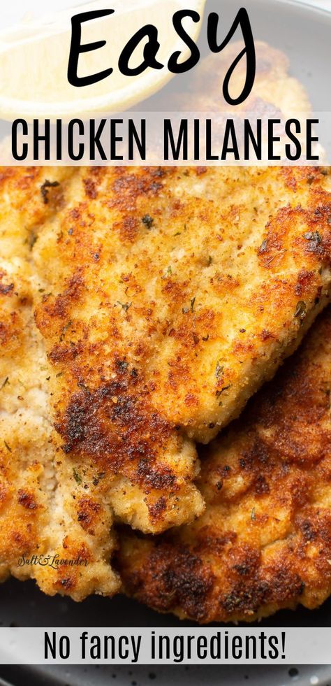 This Chicken Milanese recipe is an Italian classic that's ready in just 30 minutes and has absolutely no fancy ingredients! It's a great weeknight dinner. Chicken Milanese Recipe, Milanesa Recipe, Milanese Recipe, Chicken Cutlet Recipes, Chicken Milanese, Chicken Skillet Recipes, Cutlets Recipes, Chicken Entrees, Black Color Hairstyles