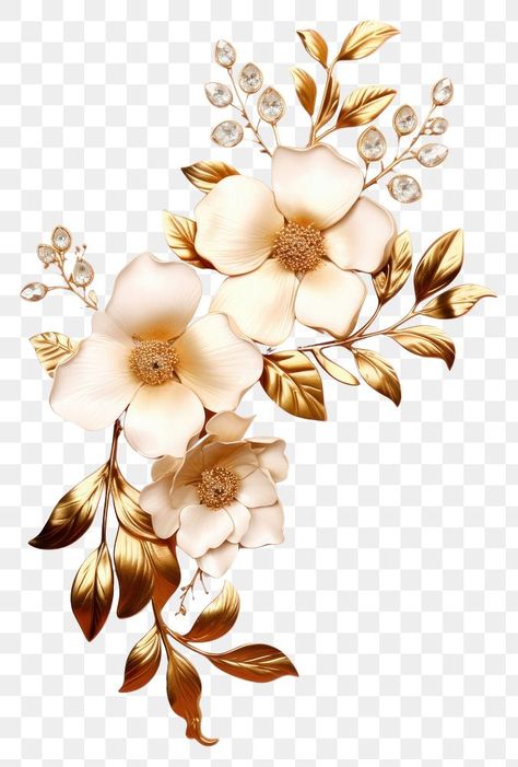 Gold Elements Design, Png Flowers Design, 3d Flower Background, Gold And White Background, Leaf Png, Flower Png Images, Diy Invitation, Png Flower, Floral Png