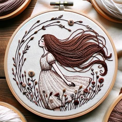 Autumn Embroidery Ideas, Embroidering People, Embroidery Inspiration Aesthetic, Hoop Embroidery Pattern, Embroidery People, Aesthetic Items, Needle Painting, Portrait Embroidery, Simple Hand Embroidery Patterns