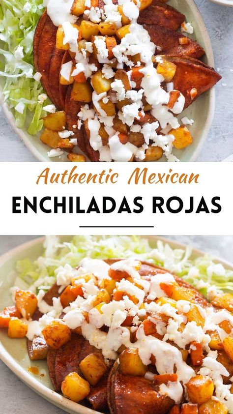 Enchiladas Rojas Recipe, Authentic Enchiladas, Authentic Mexican Food Recipes, Enchiladas Mexicanas, Red Chicken Enchiladas, Mexican Food Recipes Enchiladas, Enchiladas Rojas, Mexican Potatoes, Easy Enchilada Recipe