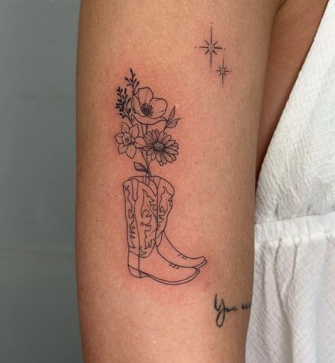 Kansas Inspired Tattoos, Cowgirl Boot Flower Tattoo, Georgia Tattoo For Women, Unique Western Tattoos For Women, Country Tattoos Simple, Simple Cow Skull Tattoo, 1159 Tattoo, Big Cute Tattoos, Washington Lilac Tattoo Zach Bryan