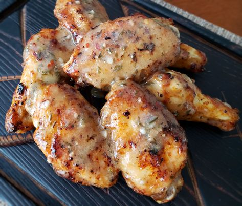 Garlic Wings Sauce, Guy Fieri Recipes, Parmesan Garlic Wings, Chicken And Dumplin Recipe, Wings Sauce, Garlic Wings, Grilled Chicken Wings, Guy Fieri, Wing Sauce