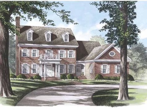 Georgian House Plan with 3371 Square Feet (313 sq.m.) and 4 Bedrooms from Dream Home Source | House Plan Code DHSW50333 Colonial Floor Plans, Georgian House Plans, Southern Colonial House Plans, Southern Colonial, Colonial Style House Plans, Southern Style House Plans, Colonial House Plans, Georgian House, Colonial Exterior