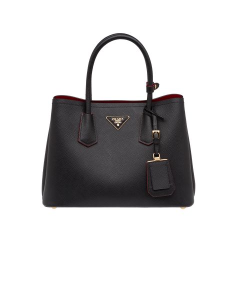 Tas Prada, Prada Double Bag, Prada Collection, Favorite Handbags, Prada Saffiano, Lettering Logo, Best Handbags, Fiery Red, Prada Handbags