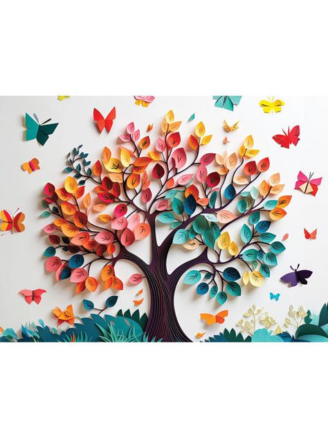 Colorful Butterfly Tree Cake Smash Backdrop - Vibrant backdrop featuring a multicolored tree with fluttering butterflies on a white background Bulletin Board Tree, Cake Smash Photoshoot, Smash Photoshoot, Butterfly Rainbow, School Board Decoration, Diy Classroom Decorations, Cake Smash Backdrop, Butterfly Tree, Rainbow Tree