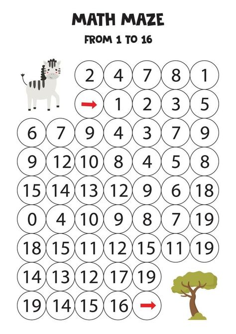 Math game with zebra and safari tree. Safari Tree, Mazes For Kids Printable, Math Maze, Maternelle Grande Section, Maze Worksheet, Printable Games For Kids, Math Activities For Kids, Mazes For Kids, Math Games For Kids