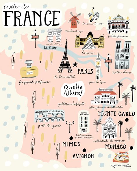 Map of France Map Of France, France Map, Louvre Paris, Travel Illustration, Illustrated Map, Travel Maps, Map Design, Travel List, Tour Eiffel