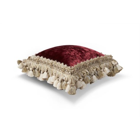 Ring Bearer Pillow Pop - of the Wedding Luxury Collection. A royal wedding ring bearer pillow in a a rich ruby red crushed velvet fabric. The pillow is trimmed with layered tassels in hues of cream and beige to create a sharp contrast and striking composition. [product-details]All Wedding Pops arrive with an elegant pearl pin ring holder. Wedding Pops are uniquely designed to add a touch of royalty to life's special moments! A magnificent ring bearer pillow with an elegant pearl pin ring holder, Wedding Pops, Royal Pillow, Wedding Ring Bearer Pillow, Bobbin Lacemaking, Wedding Ring Bearer, Trendy Outfits Indian, Crushed Velvet Fabric, Outfits Indian, Ring Holder Wedding