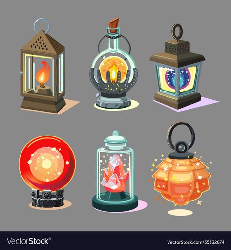 Magic Lantern Fantasy Art, Magic Lamp Illustration, Lamp Concept Art, Lantern Concept Art, Anime Furniture, Fantasy Lantern, Fantasy Lamp, Game Design Concept, Lamp Illustration