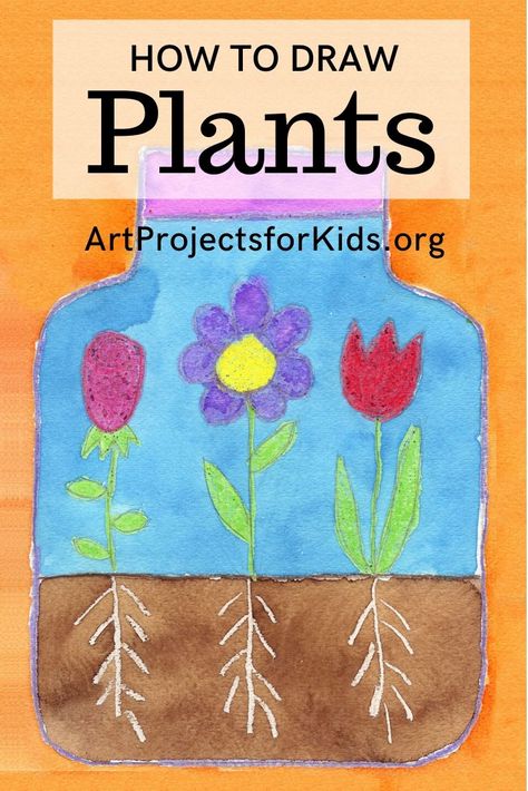 Learn how to draw plants with this fun and easy art project for kids. Simple step by step tutorial available. #howtodraw #artprojectsforkids Terrarium Tutorial, Draw Plants, Sel Art, Prek Art, First Grade Art, Planting For Kids, Plant Study, Art Project For Kids, Kindergarten Art Projects