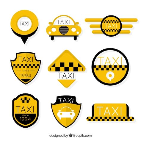 Taxi Logo, Car Logo Design, Yellow Taxi, Minimalist Cards, Hand Drawn Logo, Logotype Design, Service Logo, Round Logo, Logo Set