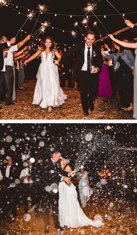 Champagne Spray Wedding Exit, Champagne Send Off, Champagne Exit Wedding, Wedding Champagne Spray Photo, Wedding Exit Sparklers, Wedding Champagne Spray, Sparker Exit Wedding, Sparkler Wedding Pictures, Champagne Spray Wedding Photo