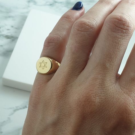 Signet Ring With Star of David, $61 Pinky Rings For Women, David Ring, Mens Pinky Ring, Cross Necklace Sideways, Mens Rings Fashion, Personalized Ring, Initial Ring, Personalized Rings, Star Of David