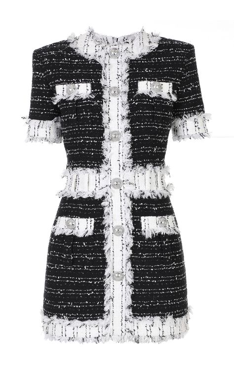 Click product to zoom Balmain Tweed, White Tweed Dress, Balmain Fashion, Balmain Dress, Mode Abaya, White Short Dress, Short Sleeve Mini Dress, Tweed Dress, Kpop Outfits