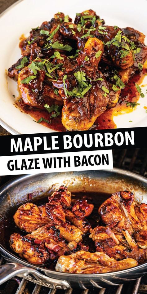 Cooking With Bourbon, Maple Bourbon Glaze, Maple Glazed Chicken, Glazed Chicken Breast, Maple Syrup Glaze, Maple Chicken, Butterflied Chicken, Bacon Sauce, Sweet Bourbon