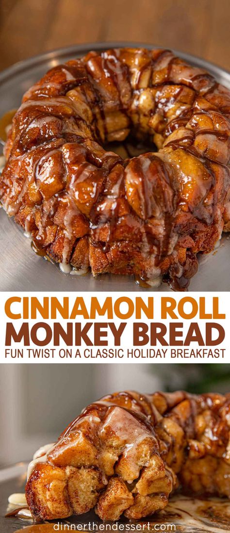 Cinnamon Roll Monkey Bread is fun and easy twist on the perfect holiday breakfast made with refrigerated cinnamon rolls, brown sugar, butter and cinnamon. #cinnamon #cinnamonroll #cinnamonrollmonkeybread #monkeybread #christmasrecipe #holidays #dinnerthendessert Hawaiian Roll Monkey Bread, Cinnamon Roll Monkey Bread Pillsbury, Monkey Bread Cinnamon Rolls, Breakfast Crowd, Pecan Monkey Bread, Cinnamon Roll Monkey Bread, Monkey Bread Recipe, Brown Sugar Butter, Breakfast Recipies