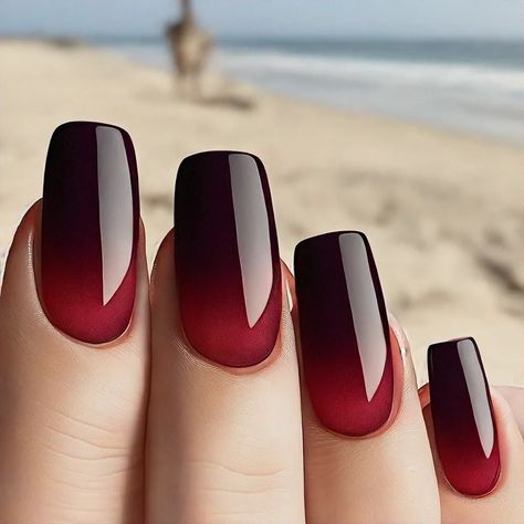 Gothic Beach Ombre Nail Design | NailDesignsAI Red And Black Nails For Halloween, Black And Red Ombre Nails Almond, Halloween Ombré Nails, Red And Black Ombre Nails Coffin, Halloween Nails Ombre, Black And Red Ombre Nails, Gothic Beach, Halloween Ombre, Tone Highlights