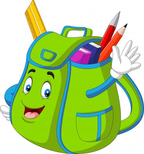 Cartoon green school backpack waving han... | Premium Vector #Freepik #vector #school #book #hand #education Green School Backpack, Education Stickers, Waving Hand, Whatsapp Pictures, Cartoon Pencil, School Board Decoration, School Frame, Cartoon Green, Bag Illustration