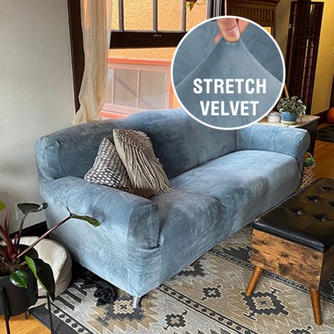 Diy Slipcovers For Couch, Slip Covers For Couches, Velvet Couch Cover, Dark Blue Couch, Sofa Slip Covers, Slip Cover Sofa, Sofa Slip, Washable Couch, Sofa Blue