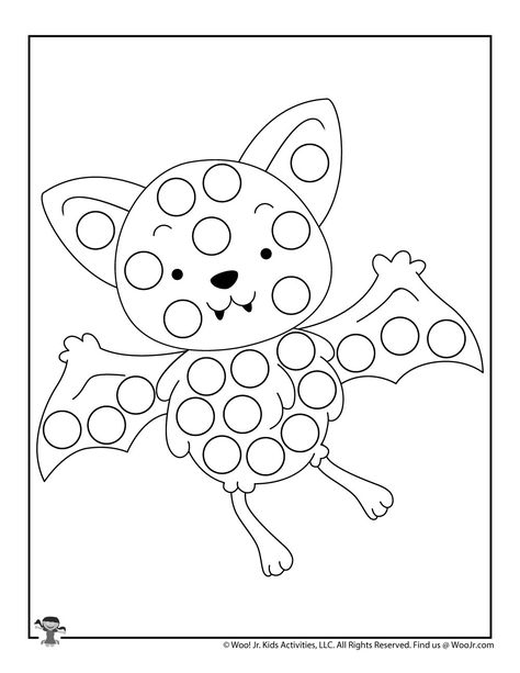 Halloween Dot Coloring Pages | Woo! Jr. Kids Activities : Children's Publishing Halloween Dot Art, Halloween Dot To Dot, Halloween Do A Dot Printables Free, Bat Crafts, Halloween Dot Sticker Activity, Bats Coloring Page, Free Printable Halloween Activity Pages, Halloween Activity Sheets, Halloween Activities Preschool