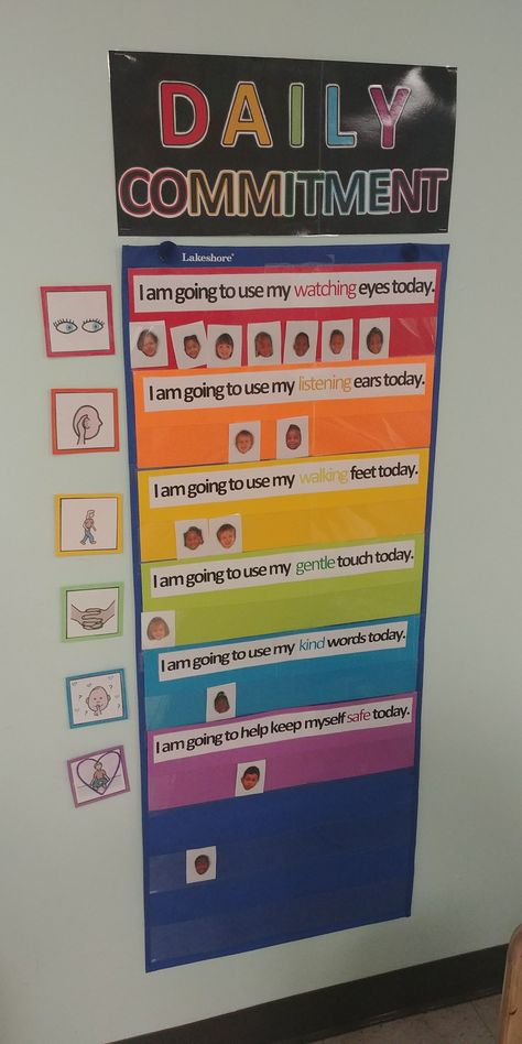 Conscious Discipline: Daily Commitments Conscious Discipline Jobs Preschool, Daily Commitments For Preschool, Daycare Behavior Management, Class Commitments Conscious Discipline, Discipline Ideas For Classroom, Conscious Discipline Breathing Posters, Conscious Discipline Activities To Unite, Ways To Be Helpful Board Conscious Discipline, Daily Commitments Classroom