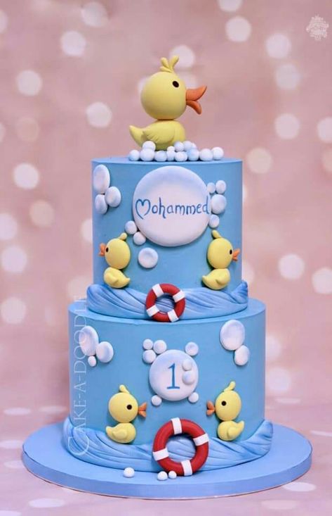 2nd Birthday Cake Boy, Duck Cake, Ocean Cakes, Baby First Birthday Cake, Fondant Cake Designs, Gravity Cake, Happy Birthday Cake Images, 1st Birthday Cakes, Creative Cake Decorating