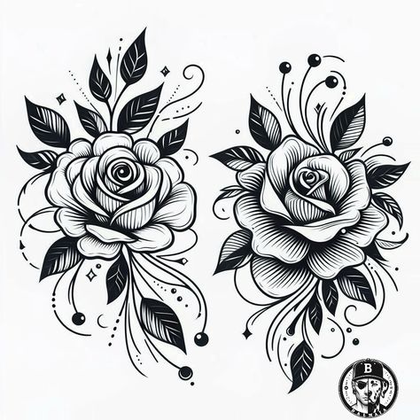 Tattoo Stencils Shading, Rose Tattoo In Color, Rose And Stars Tattoo, Black And White Flowers Tattoo, 3 Rose Tattoo, Gothic Flowers Tattoo, Tattoo Traditional Flower, Pink And Black Tattoo, Drawings Of Roses