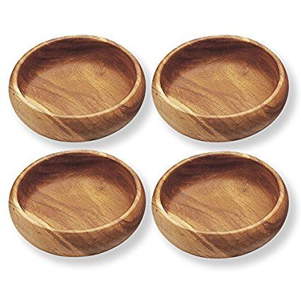 Pacific Merchants Trading Acaciaware Round Calabash Bowls, 6" x 3", Set of 4 Wooden Salad Bowl, Wood Salad Bowls, Popcorn Bowl, Chili Bowl, Nut Bowl, Salad Bowls Set, Entertaining Friends, Square Tray, Serving Tray Wood