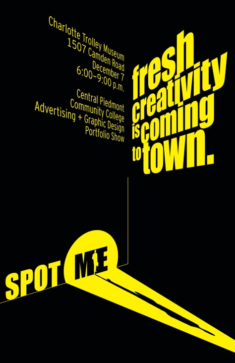 SpotMe Portfolio Show 2011 on Behance Spotlight Graphic Design, Creative Typography Poster, Typographie Logo, Typographic Poster Design, Batman Animated Series, Batman Animated, The New Batman, Graphic Design Tutorials Learning, 타이포그래피 포스터 디자인