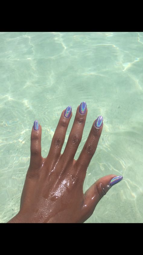 Simply But Cute Nails, Pastel Blue Purple Nails, Nail Polish For Beach Vacation, Vacation Color Nails, Purple Blue Chrome Nails, Pastel Purple Chrome Nails, Chrome Cat Eye Nails Designs, Summer Nails Cat Eye, Chrome Vacation Nails