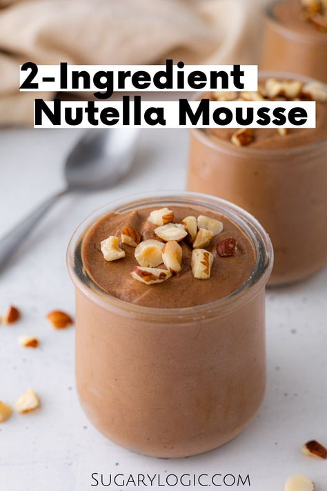 Easy Nutella mousse is a decadent dessert that capitalizes on the irresistible flavor of Nutella, the beloved chocolate-hazelnut spread. This simple recipe takes minutes to prepare and requires only two ingredients: Nutella and heavy whipping cream. Nutella Drink, Nutella Desserts Easy, Two Ingredient Desserts, Heavy Cream Recipes, Hazelnut Dessert, Nutella Snacks, Nutella Mousse, Desserts With Few Ingredients, Nutella Desserts