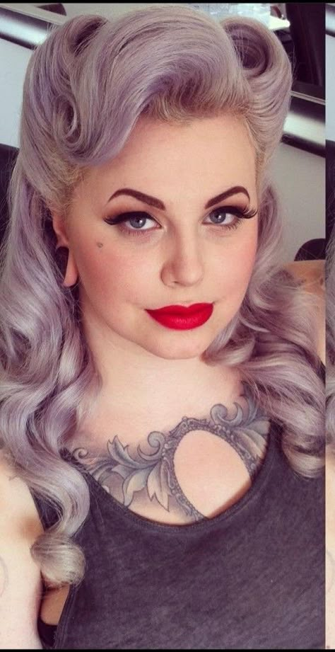 Pin Up Girl Hairstyles For Long Hair, Rockabilly Hairstyles Long, Vintage Pinup Hairstyles, Lindy Hop Hairstyle, Rockabilly Hair With Bangs, 1950s Pinup Hair, Vintage Hairstyles For Round Faces, Pinup Hair Medium Length, 50s Hair Styles For Women