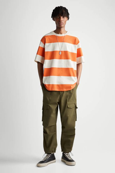 Genz Outfits Men, Men Colorful Outfit, Gen Z Mens Fashion, Gen Z Fashion Men, Gen Z Clothes, Orange Outfit Men, Orange And Green Outfit, Colorful Outfits Men, Orange Ootd