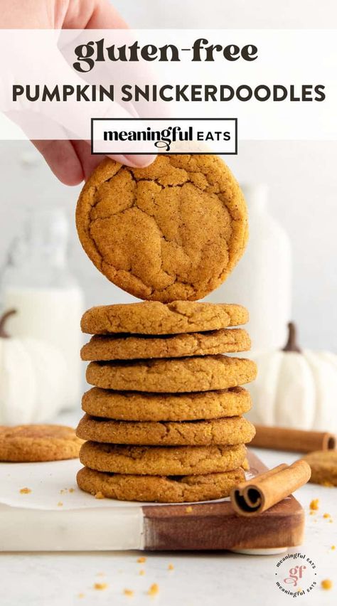 Gluten-Free Pumpkin Snickerdoodles Gluten Free Pumpkin Desserts, Pumpkin Snickerdoodle Cookies, Gluten Free Pumpkin Cookies, Gluten Free Holiday Cookies, Best Gluten Free Cookies, Gluten Free Cookie Dough, Gluten Free Snickerdoodles, Fall Cookie Recipes, Pumpkin Snickerdoodles