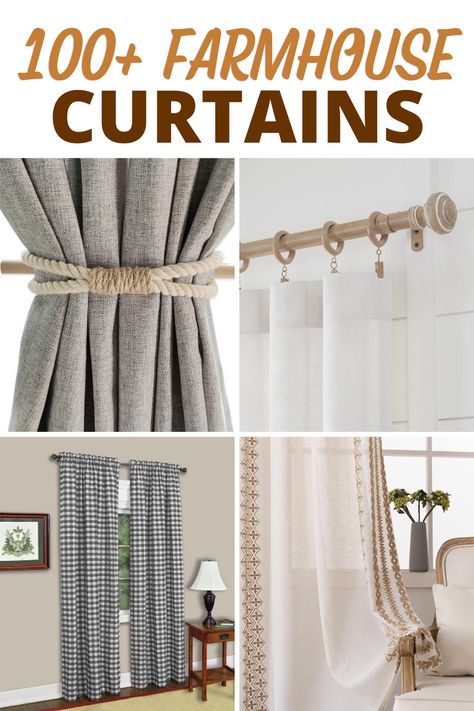 Discover the best farmhouse curtains for your rustic home. Curtains In Farmhouse Living Rooms, Rustic Window Curtain Ideas, Farmhouse Kitchen Window Treatments Joanna Gaines, Farmhouse Living Room Curtains Ideas, Antique Farmhouse Curtains, Farmhouse Dining Room Curtains Joanna Gaines, Sunroom Curtain Ideas Farmhouse, Modern Farmhouse Dining Room Curtains, Farmhouse Style Living Room Curtains