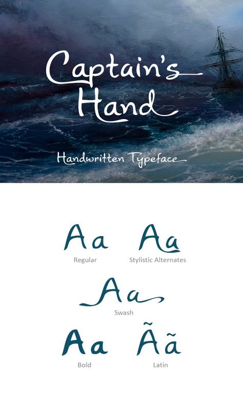 Captain's Hand Font — TrueType TTF #banners #banner Font Latin, Latin Calligraphy, Nautical Fonts, Gothic Words, Brush Logo, Font Brush, Hand Fonts, Fonts Handwriting Alphabet, Writing Scripts