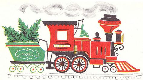 Vintage card - NOEL Christmas Train by hmdavid, via Flickr Christmas Caroling Party, Train Images, Train Illustration, Train Drawing, Christmas Card Illustration, Vintage Christmas Images, Christmas Graphics, Christmas Train, Vintage Card