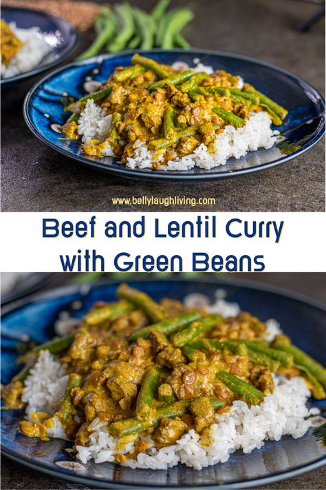 Beef And Lentil Curry, Beef Lentil Stew, Curry Ground Beef, Beef And Lentil, Green Lentil Recipes, Green Bean Curry, Lentil Curry Recipes, Green Lentil, Curry Recipes Easy